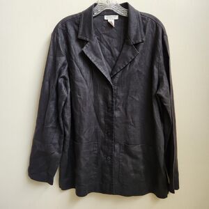 Jones New York Sport Jacket Women’s 1X Black Linen Button Up Beach Comfort Chic